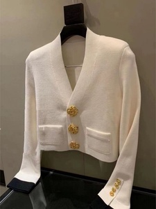 <span class=keywords><strong>Cardigan</strong></span> lavorato a maglia da donna autunno nuovo cappotto <span class=keywords><strong>nero</strong></span> <span class=keywords><strong>e</strong></span> <span class=keywords><strong>bianco</strong></span> con fibbia in oro con scollo a V - Product Image 3