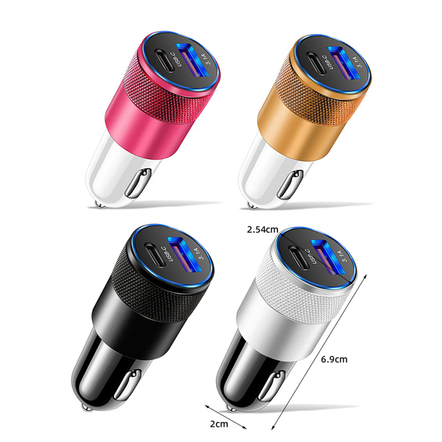 Factory Custom QC3.0 PD 15W Fast Charging 2-port 3.1A USB Car Charger Type C Adapter Cargadores USB-C Mobile Cell Phone Charger