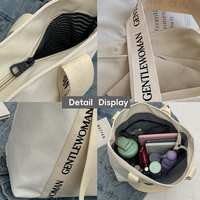 Sac à provisions réutilisable en coton avec logo imprimé personnalisé Grand sac de shopping en coton pour femmes Sac fourre-tout en toile blanche avec poche et fermeture éclair