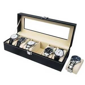 थोक आयताकार काले रंग के चमड़े के मखमली तकिया 6 स्लॉट घड़ी भंडारण यात्रा बक्से के मामले - Product Image 2