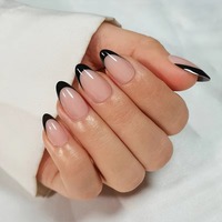 Desain Kuku Palsu Almond Klasik Mewah Kuku Buatan Grosir Soft Gel French Tip Press on Nails