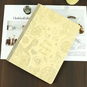 Yüksek kalite moda yemek kitabı Binder özel kişiselleştirilmiş lazer kazınmış ahşap tarif kitabı