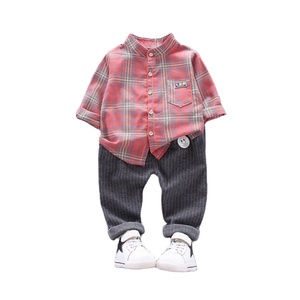 Ensemble décontracté pour bébé garçon de 2 ans, chemise rouge à manches longues et volants, style gentleman - Product Image 1