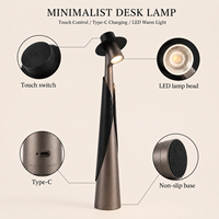 Lampe de table LED sans fil moderne en ABS, rechargeable, à piles, à intensité variable par toucher, pour chambre, bureau, café