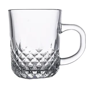 엠보싱 다이아몬드 컷 물 맥주 주스 손잡이가있는 유리 컵 로얄 렉스 카푸치노 커피 차 머그잔 맞춤 승화 로고