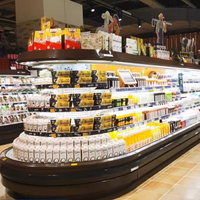 Réfrigérateur commercial ovale à îlot ouvert, vitrine réfrigérée multi-niveaux avec rideau d'air pour supermarché, fruits et légumes