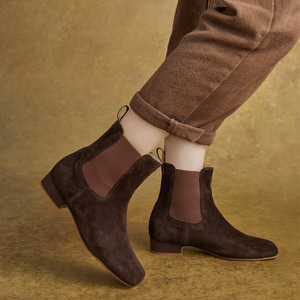 Bottines à bout carré en cuir véritable, bottines à plateforme avec fermeture éclair latérale, bottines Martin à lacets, chaussures à plateforme épaisse à talon compensé - Product Image 4