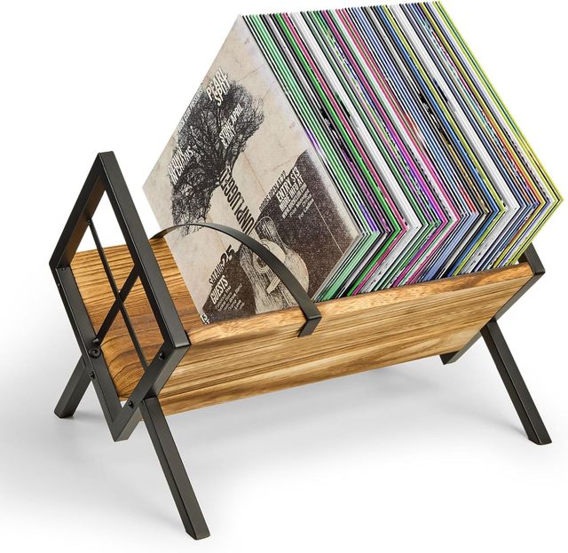 Retro Wooden Record Player Stand with Duty Steel Rack Vinyl Record Storage Holder Standing Type Rewood Re-VR010