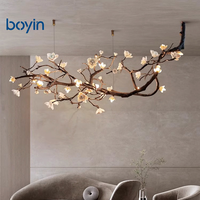 Lustre LED en forme de branche de fleur, style naturel, inspiré de l'intérieur, pour villa, appartement, salle à manger, salon