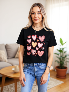 T-Shirt Casual da Donna per San Valentino, Collo Tondo, Manica Corta, Stampa Cuore, 100% Cotone Jersey, per Uso Quotidiano Primavera-Estate - Product Image 2