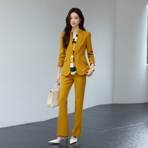 Women's Suit <b>Set</b> Black Slim Fit Flared Trousers Anti-Wrinkle <b>Office</b> Lady Autumn Polyester Worsted Full Sleeve - Product Image 2