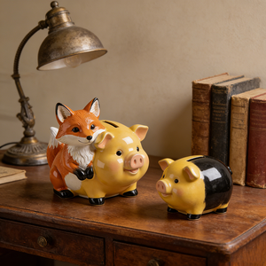 Hucha de Cerámica para Niños, Linda Hucha con Forma de Animal con Ranura, Portátil, Irrompible, Diseño de Cerdo, Regalo - Product Image 2