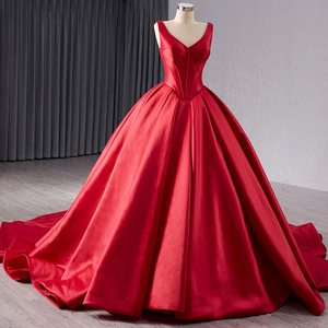 Robe de soirée élégante et modeste en satin rouge sans manches de haute qualité pour femme, vente chaude, vente en gros Rsm241068 - Product Image 5