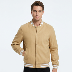 <b>Men's</b> <b>Khaki</b> Varsity Jacket Regular Fit Mandarin Collar Covered Button Closure Cotton/Polyester Casual Winter Wear 2027 High - Product Image 1