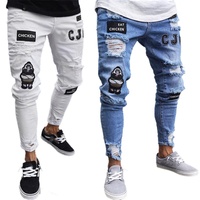 Nuevo Diseño: Jeans de Punto Rectos para Hombre, Largos, de Algodón, Tallas Grandes, Casuales, Ligeros, Cintura Media, Estampados, con Cierre de Botones