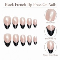 Y149 Kaixin Faux ongles à presser, French Manucure noire, forme Amande courte, finition brillante, pour nail art