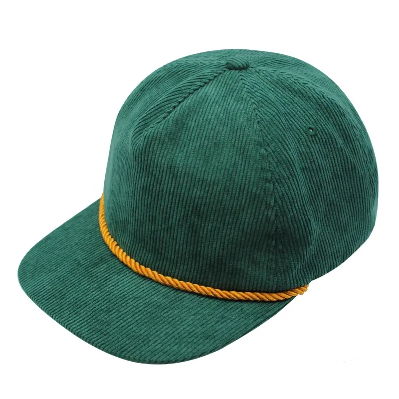 5 패널 녹색 빈 테두리 로프 코듀로이 스냅 백 모자 스포츠 모자 코듀로이 모자