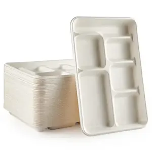 Zersetzbare 6 Kompartiment-Teller Kompartiment Papierteller Einweg-Schulmittagessen-Schale umweltfreundliche Bagasse-Teller für Buffet