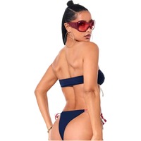 KY 2026 Effen Kleur Eco-vriendelijke Ademend Bandeau Bikini Dames Bandloze Tweedelige Zwempak met Zijdelingse Bandjes Strandkleding