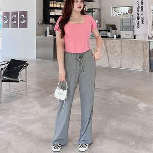 ชุดเซ็ทลำลองสำหรับผู้หญิง Runqi N8352 สีเทา สองชิ้น เสื้อแขนยาว กางเกงขายาวเอวสูง ทรงขากว้าง ไซส์พลัส แฟชั่น ผ้าโมดอลผสม - Product Image 4