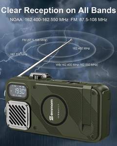 רדיו חירום 16000mAh סולארי, בנק כוח, רדיו FM עם תחזית מזג אוויר, גנרטור ידני עם ידית סיבוב לטעינה מהירה אלחוטית 20W USB-C לטלפון - Product Image 2