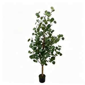 Nordic Style Faux Silver Dollar Eucalyptus <b>Tree</b> Real Wood Trunk Potted <b>Plant</b> in White <b>Pot</b> for Wedding Centerpiece - Product Image 1