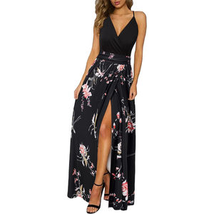 <span class=keywords><strong>Ropa</strong></span> de <span class=keywords><strong>mujer</strong></span> nueva señoras 2024 verano Maxi vestido Casual Floral cuello Halter playa trajes hawaianos boda invitado vestido elegante - Product Image 3