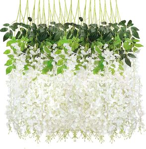 Fleurs de glycine artificielles en soie en gros, fleurs de glycine suspendues pour la maison et les mariages, best-seller, fleurs de glycine blanches - Product Image 1