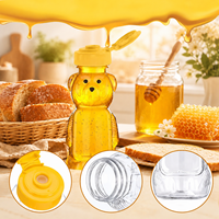 Bouteille en plastique transparente de 250 ml en forme d'ours pour miel, qualité alimentaire, sans BPA, en PET, avec bouchon à clapet, vente en gros