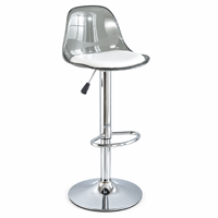 Tabouret de bar pivotant moderne et minimaliste en acrylique transparent ambré, réglable en hauteur, avec assise rembourrée blanche et base chromée