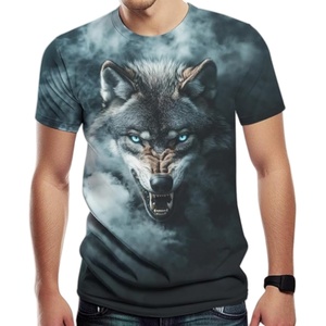 T-Shirt da <span class=keywords><strong>Uomo</strong></span> con Stampa Lupo, Collo Tondo, Manica Corta, in Poliestere Lavorato a Maglia, Casual, Traspirante, Vestibilità Regolare, Comoda - Product Image 4