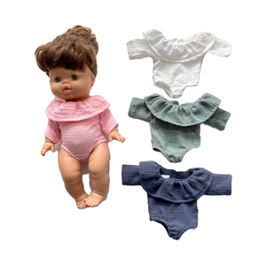 Ventes en gros d'accessoires pour poupées personnalisées, tissu crêpe, barboteuses pour poupées bébé - Product Image 1