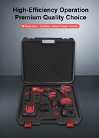 Ensemble d'outils électriques sans fil au lithium-ion 3-en-1 de 18 pièces, clé à cliquet 40 Nm, perceuse 60 Nm, clé à chocs 850 Nm, kit combiné