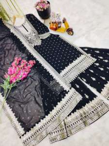 Nueva colección, secuencia de bordado completamente cosida, traje Sharara de trabajo y conjunto Dupatta para ocasiones de fiesta de boda - Product Image 5