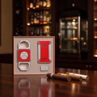 JIFENG Briquet torche haut de gamme portable en acier inoxydable, coupe-cigares carré classique multifonctionnel à double lame, ensemble de 2 pièces