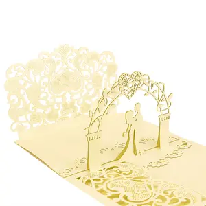 Laser personnalisé de luxe découpé avec enveloppe 3d pop up carte d'invitation de mariage à la main