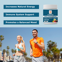 Multivitaminepoeder met vitamine C, mineralen, enzymen, fruitpunch smaak, natuurlijk gearomatiseerd, verhoogt natuurlijke energie, immuunondersteuning