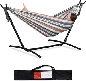Hamaca <span class=keywords><strong>de</strong></span> Lona para Acampar al Aire Libre y para Colgar, Hamaca <span class=keywords><strong>de</strong></span> Algodón a Rayas <span class=keywords><strong>con</strong></span> Soporte, Hamaca <span class=keywords><strong>con</strong></span> Soporte <span class=keywords><strong>de</strong></span> Poste <span class=keywords><strong>de</strong></span> <span class=keywords><strong>Madera</strong></span> - Product Image 4