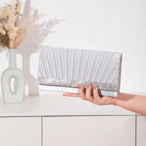 Bell Luxury Elegant Square Pleated Satin Sparkling Diamond <b>Clutch</b> Bag for Women Evening Party <b>Wedding</b> Bridal Black Famous - Product Image 2