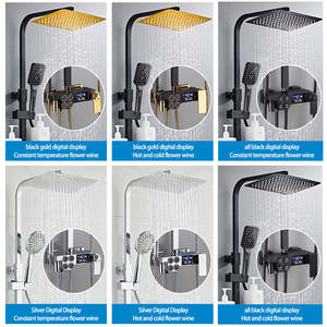 Juego de cabezal de ducha de cobre moderno, aumento de presión, botones de doble fila, pantalla Digital de cuatro velocidades, tubo cuadrado, rociador de bidé, Baño - Product Image 6