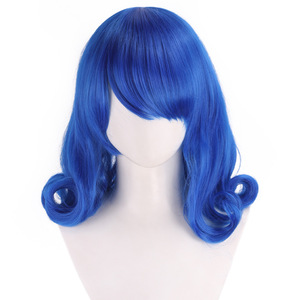 Peluca de cosplay de anime, cabello corto con rizos invertidos azules, resistente a altas temperaturas, sin encaje - Product Image 5