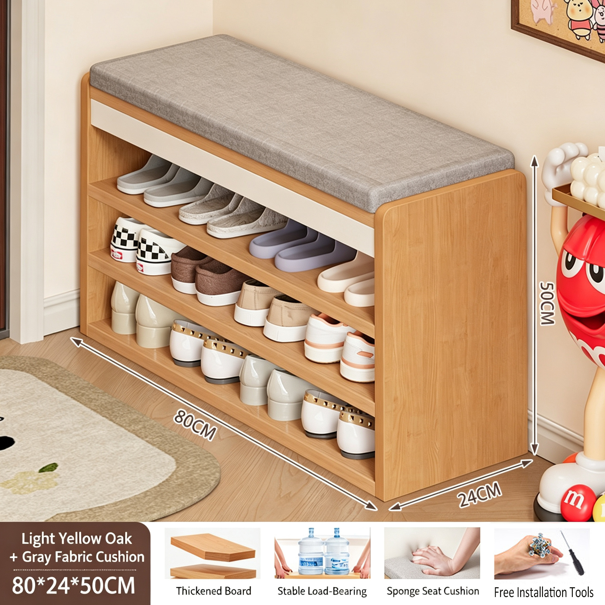 80/24/50 pastoral oak-color warm white gray fabric seat cushion