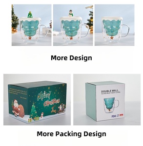 Taza de café de vidrio de borosilicato con forma de árbol de <span class=keywords><strong>Navidad</strong></span> de 10oz al por mayor, vasos de leche con aislamiento de doble pared con tapa y Asa - Product Image 4