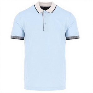 Blue & White Men's for <b>Shirt</b> Buttons Turn Down <b>Collar</b> Short Sleeves Feather Print Cotton/Bamboo Jersey Business Formal <b>Shirts</b> - Product Image 1