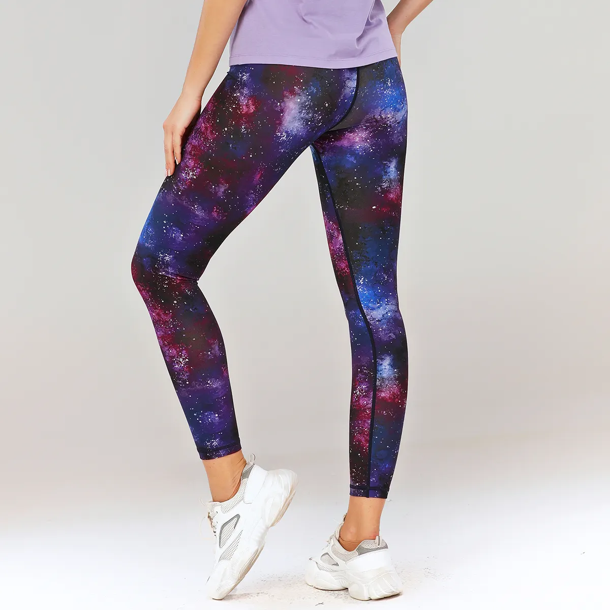 Galáxia treino Leggings estrela universo das mulheres brilhar roxo 3D impressão Yoga calças Mulheres cintura alta raspar Leggings
