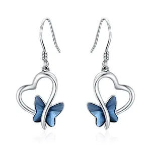 Wholesale Latest Design 925 Sterling Silver Cute Animal Butterfly Heart Crystal Drop Dangle Earrings For Women Teens Mom