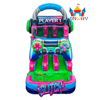 Toboggan gonflable double piste de 16 pieds avec piscine, jeux et décorations pour location de fête en extérieur, divertissement aquatique
