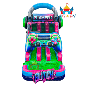 Perosotan Tiup 16FT Glitch Dual Lane dengan Kolam Renang, Dekorasi Gaming Switch, Taman Bermain untuk Sewa Pesta Luar Ruangan, Kesenangan Air - Product Image 2