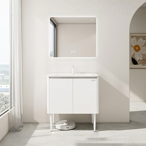 Extremely simple stainless steel ceramic integrated basin intelligent <b>mirror</b> floor standing bathroom cabinet - Product Image 1