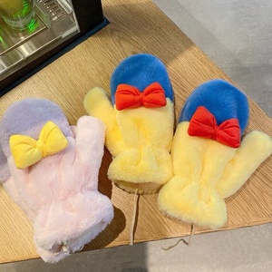 ถุงมือผ้าพลัฌแบบมีนิ้วมือสำหรับผู้หญิงสำหรับฤดูหนาวถุงมือสำหรับนักเรียนน่ารักสีตัดกันอบอุ่นพร้อมกำมะหยี่หนา - Product Image 2